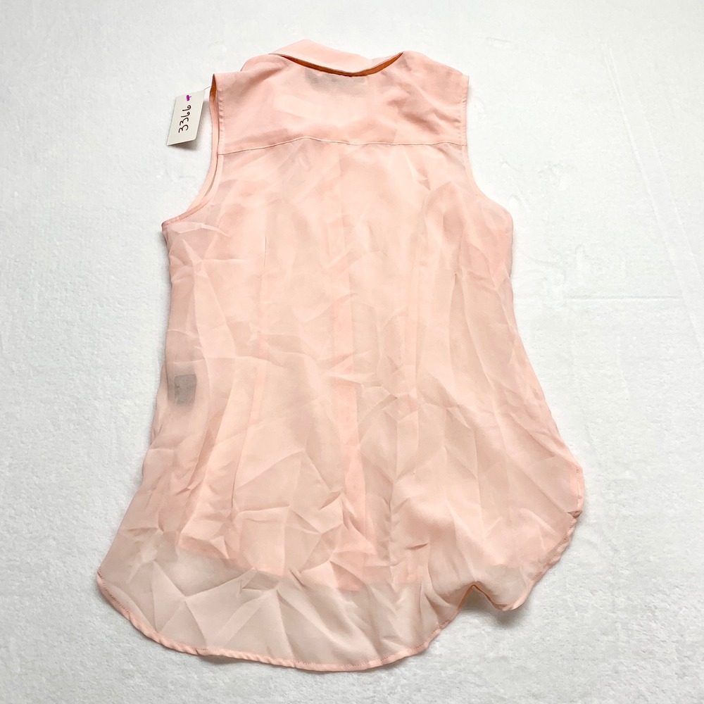 Attention Sheer Chiffon Sleeveless Button Down Womens Size M Peach Pink Blouse - Picture 6 of 8